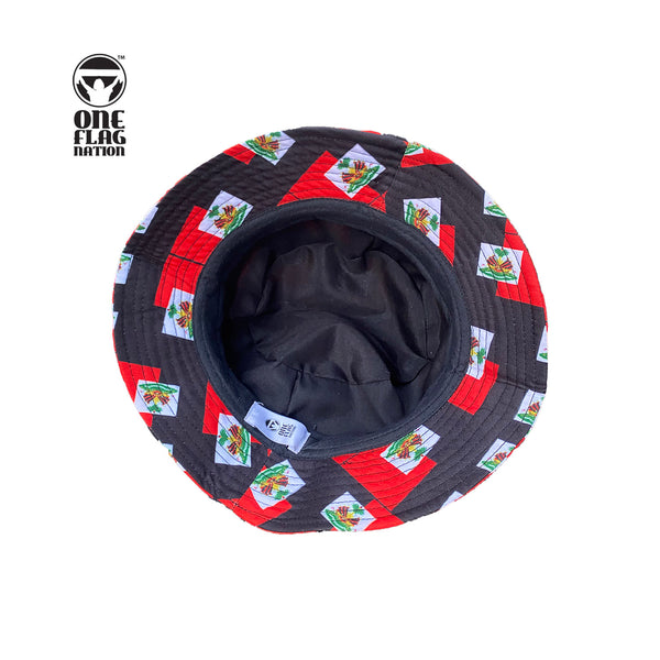 New Black & Red Haitian Flag Pattern Bucket Hat