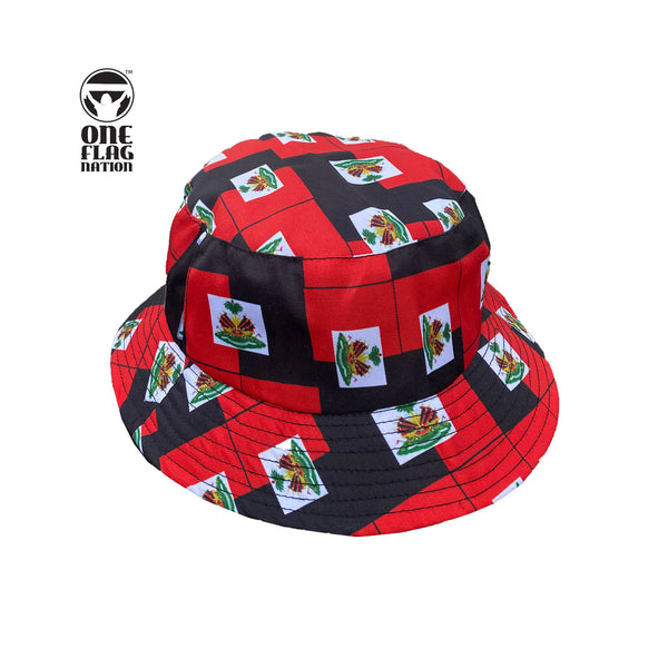 New Black & Red Haitian Flag Pattern Bucket Hat