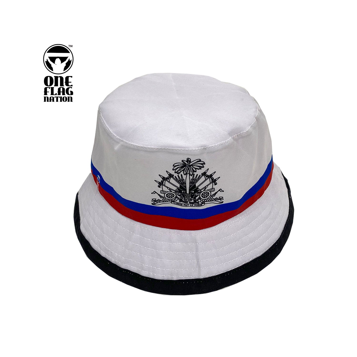 New Haitian Flag White Bucket Hat with Blue and Red Stripes (Unisex)