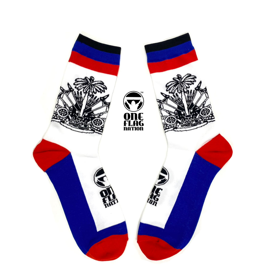New Haiti Coat of Arms Blue & Red Stripes Socks (Unisex)