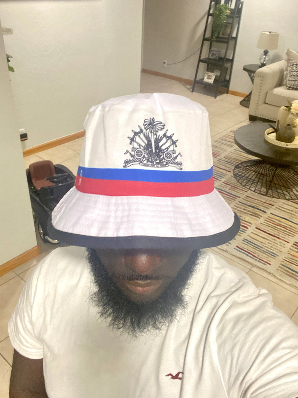 New Haitian Flag White Bucket Hat with Blue and Red Stripes (Unisex)