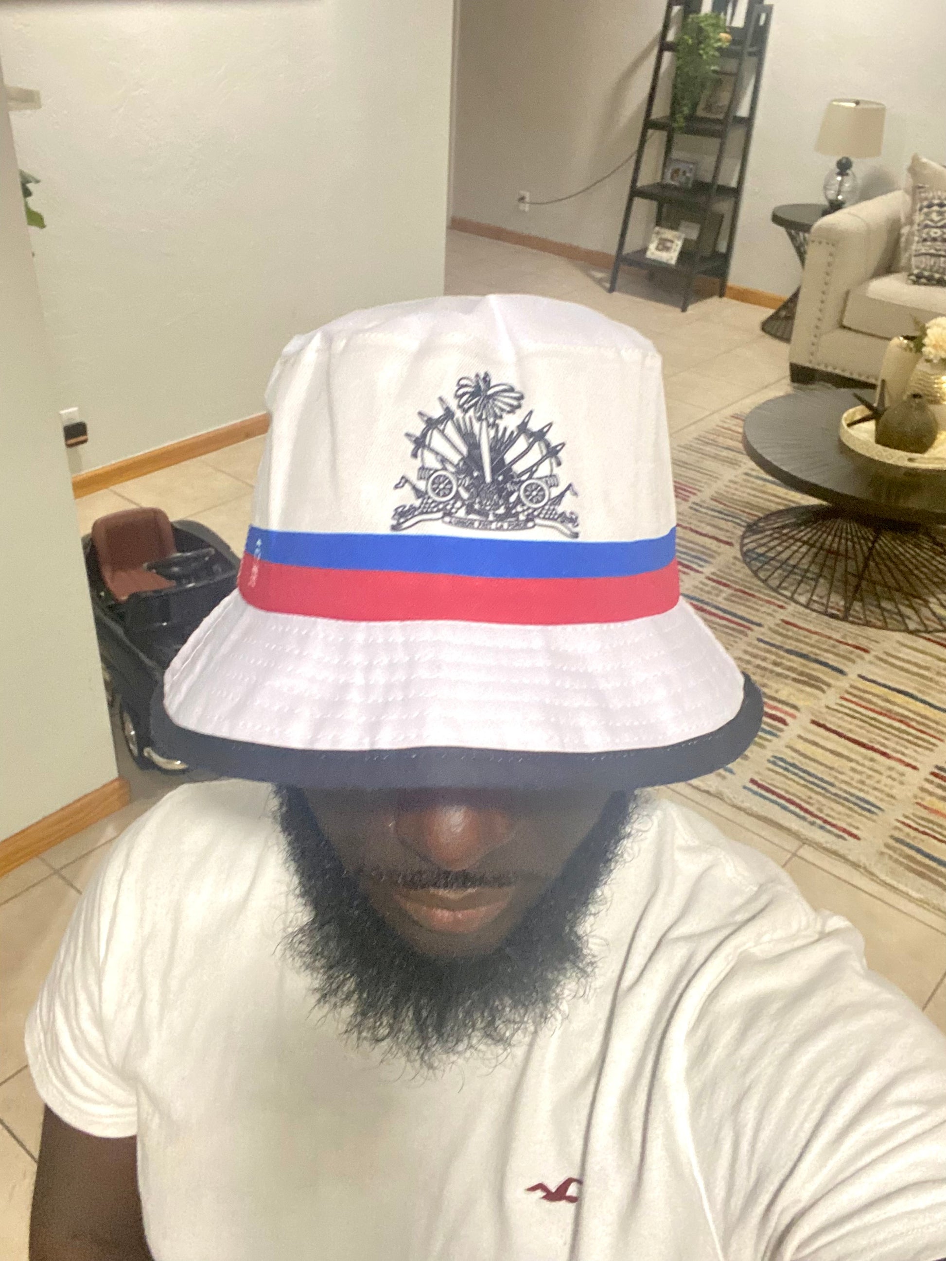New Haitian Flag White Bucket Hat with Blue and Red Stripes (Unisex)