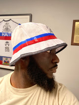 New Haitian Flag White Bucket Hat with Blue and Red Stripes (Unisex)
