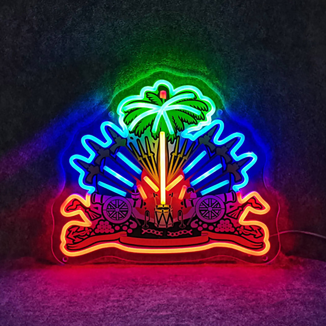 Haiti Haitian Flag "Coat of Arms" LED Neon sign
