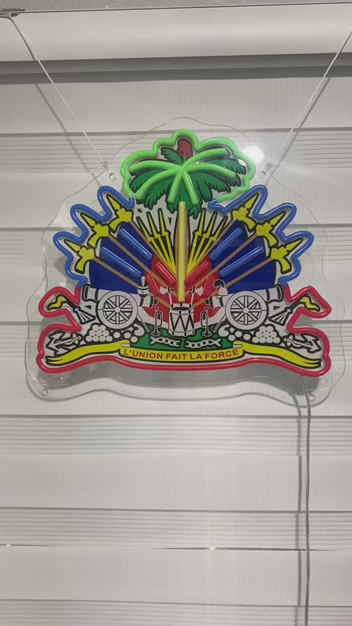 Haiti Haitian Flag "Coat of Arms" LED Neon sign