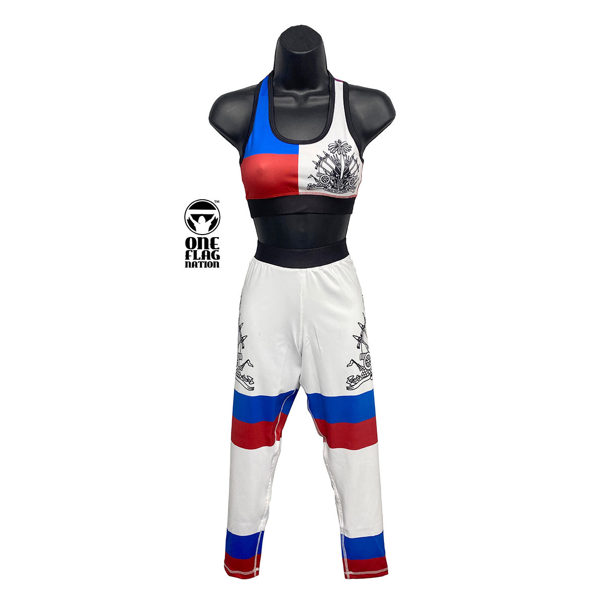 New Haitian Flag Blue and Red Stripes Legging & Sports Bra (Set)