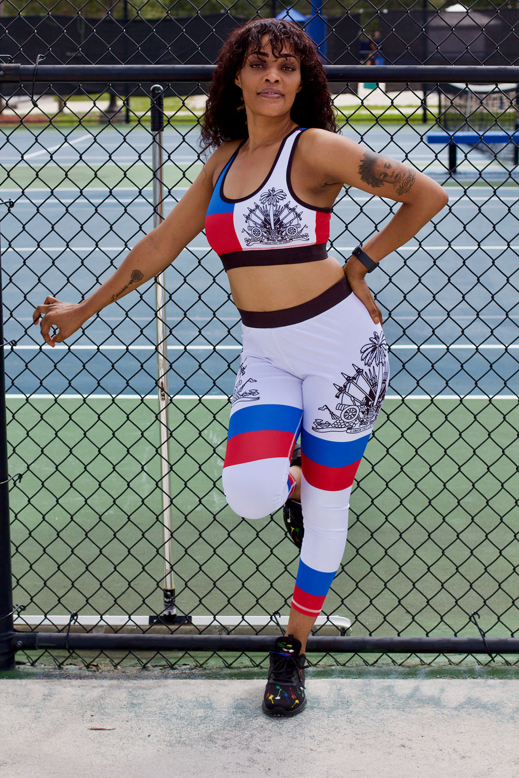 New Haitian Flag Blue and Red Stripes Legging & Sports Bra (Set)