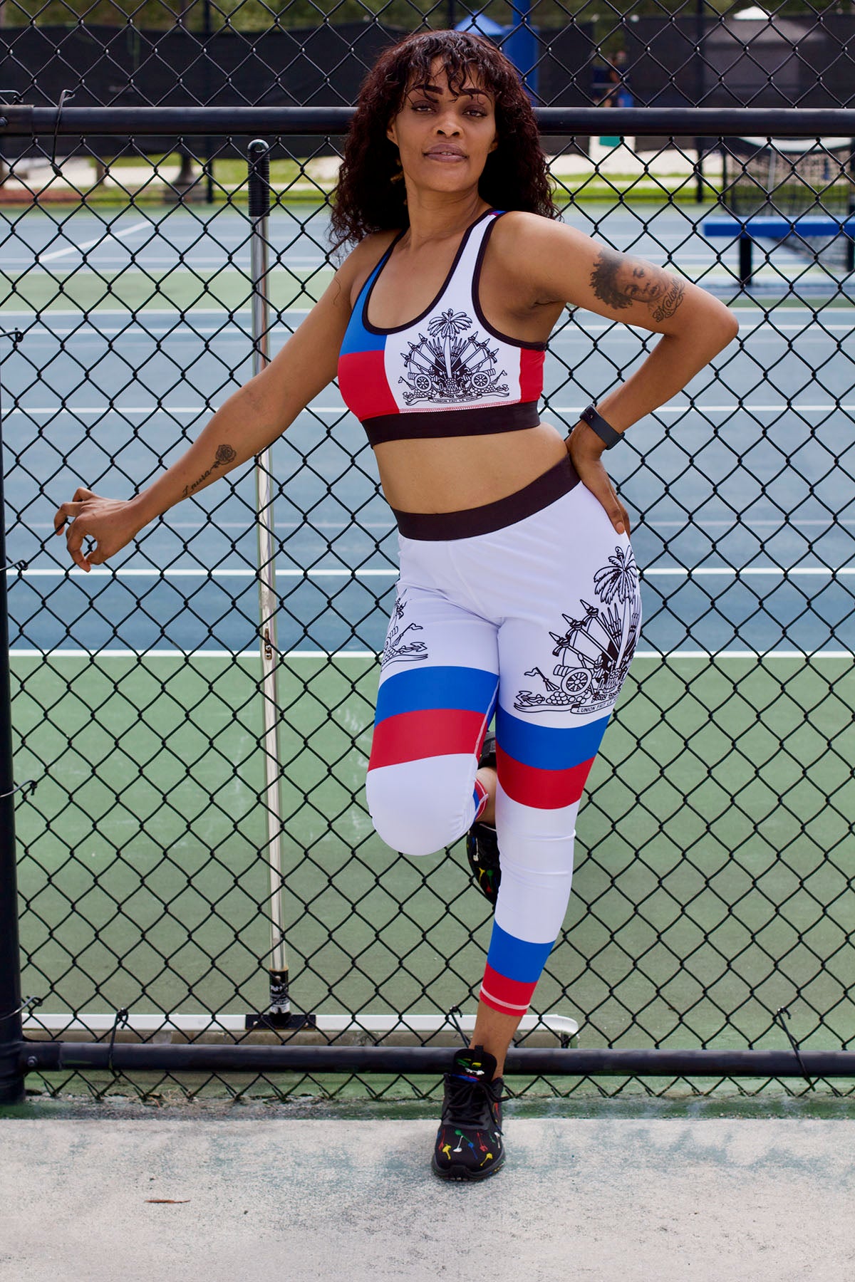 New Haitian Flag Blue and Red Stripes Legging & Sports Bra (Set)