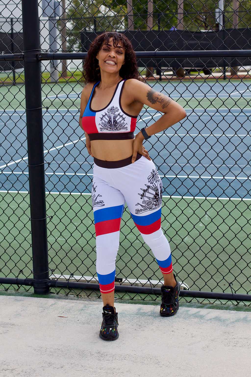 New Haitian Flag Blue and Red Stripes Legging & Sports Bra (Set)