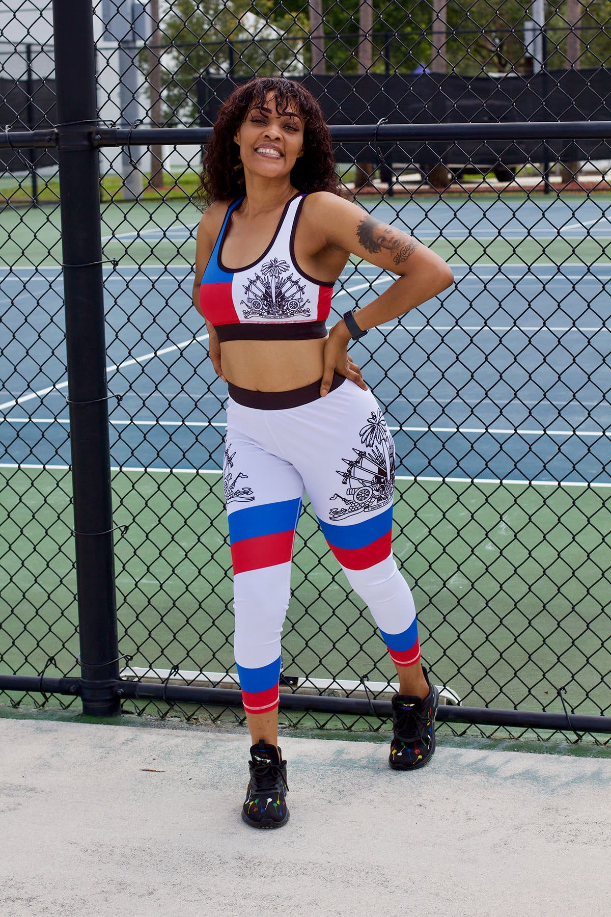 New Haitian Flag Blue and Red Stripes Legging & Sports Bra (Set)
