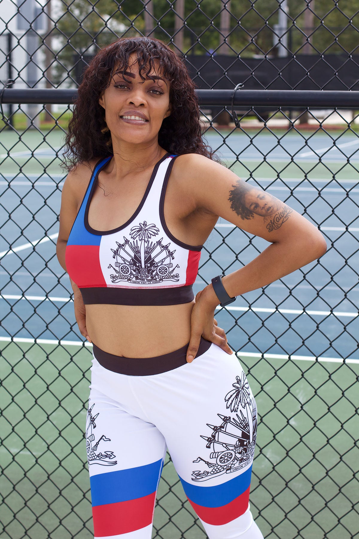 New Haitian Flag Blue and Red Stripes Legging & Sports Bra (Set)