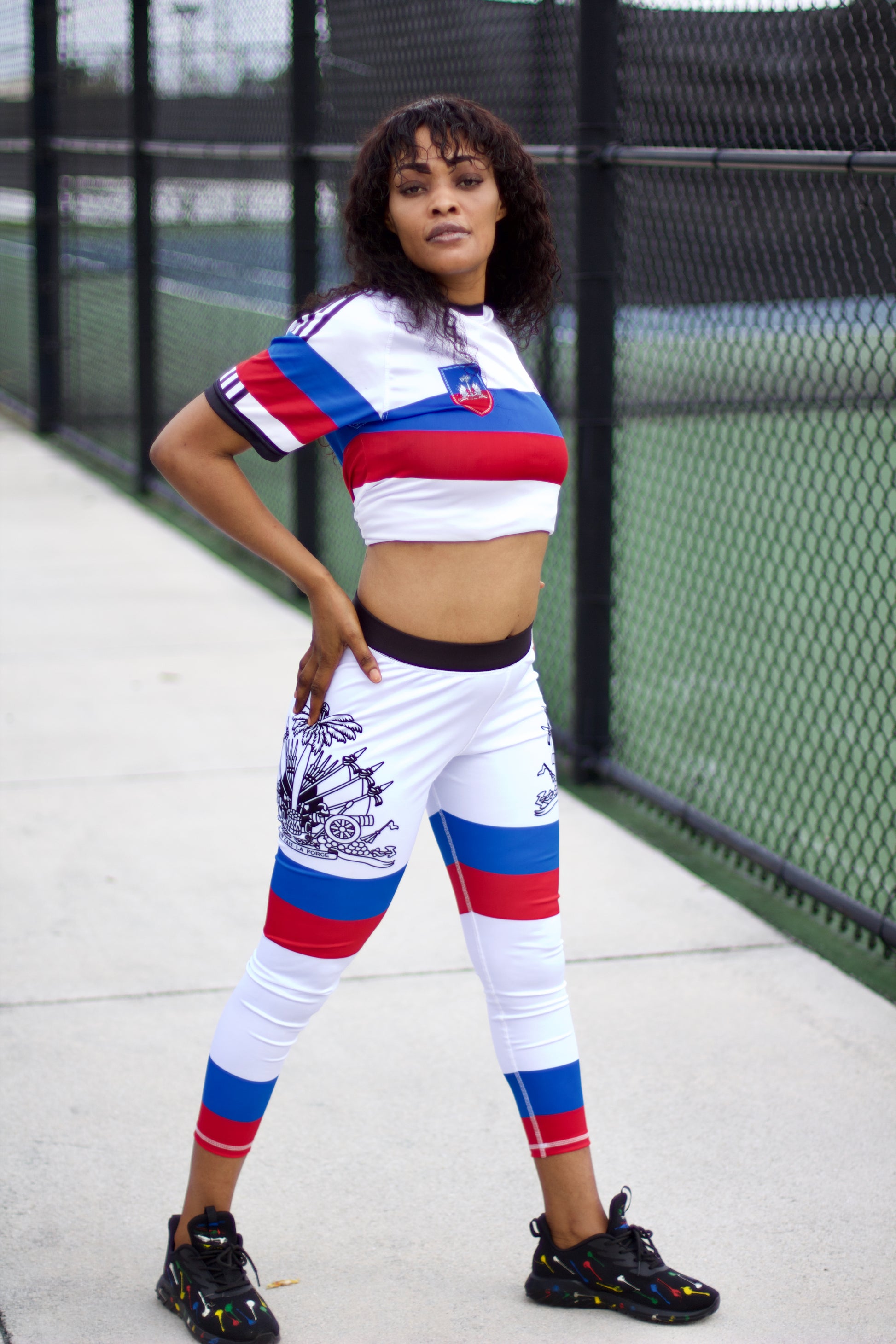 New Haitian Flag Blue and Red Stripes Leggins