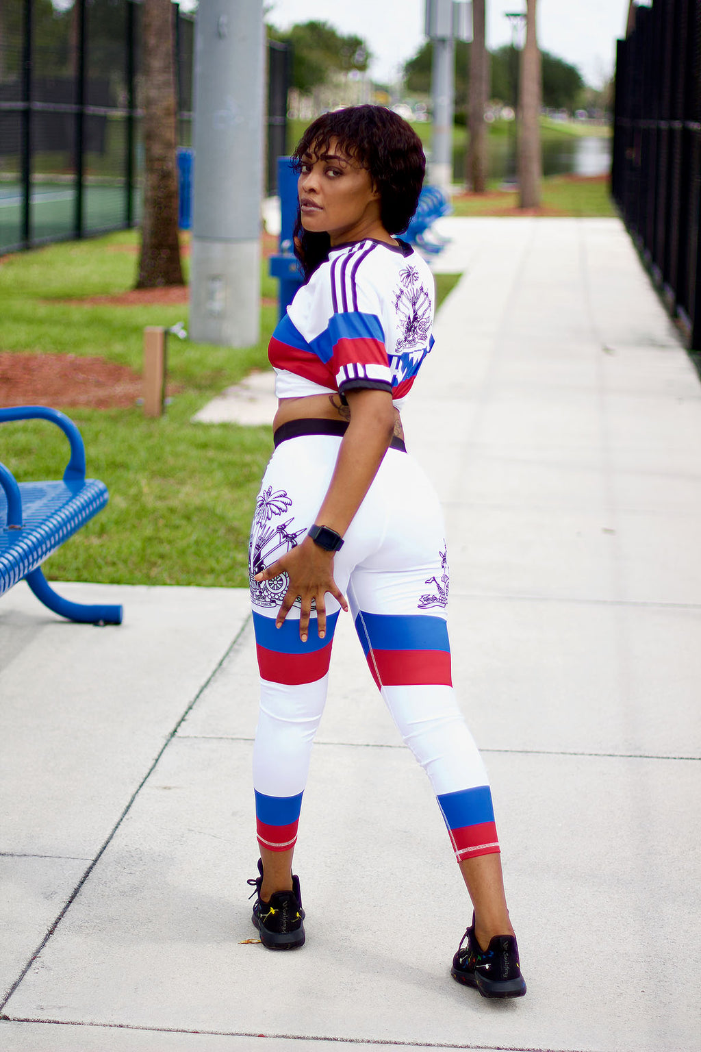 New Haitian Flag Blue and Red Stripes Leggins