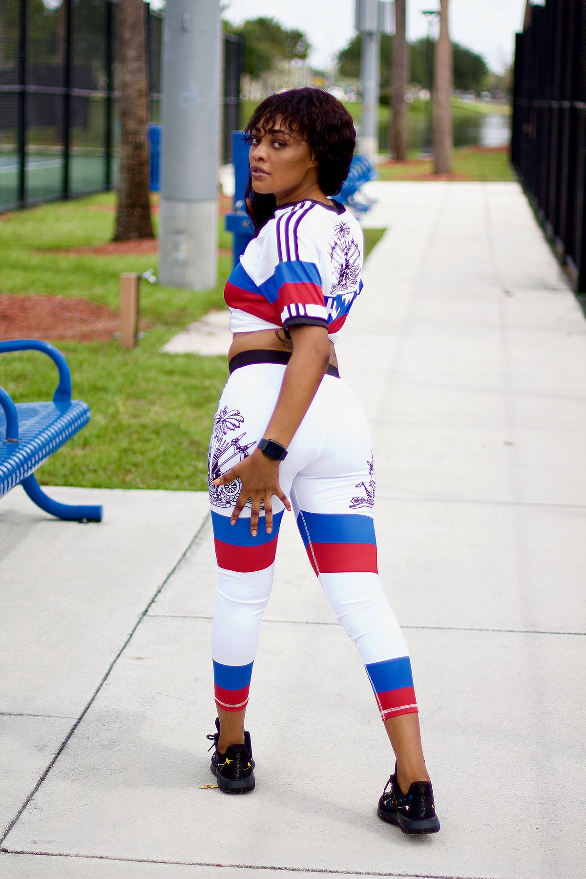New Haitian Flag Blue and Red Stripes Leggins