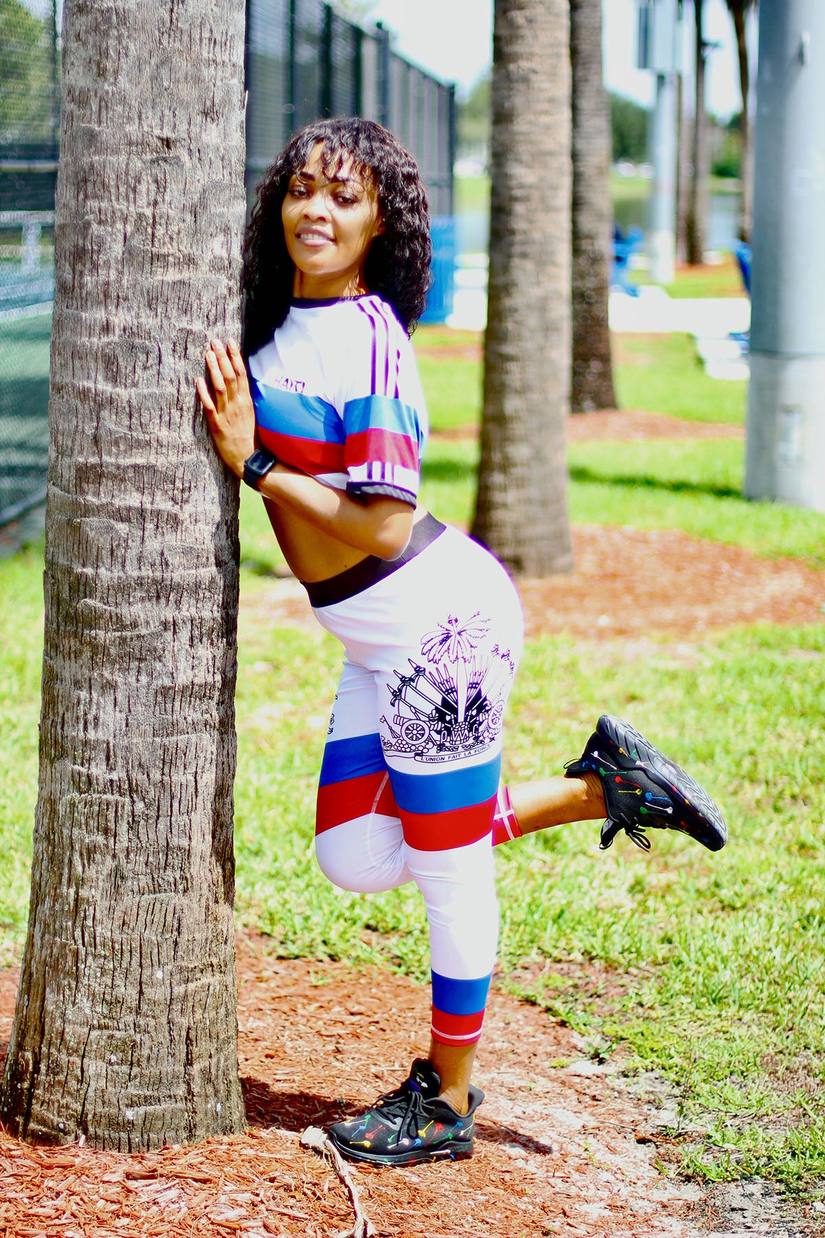 New Haitian Flag Blue and Red Stripes Leggins