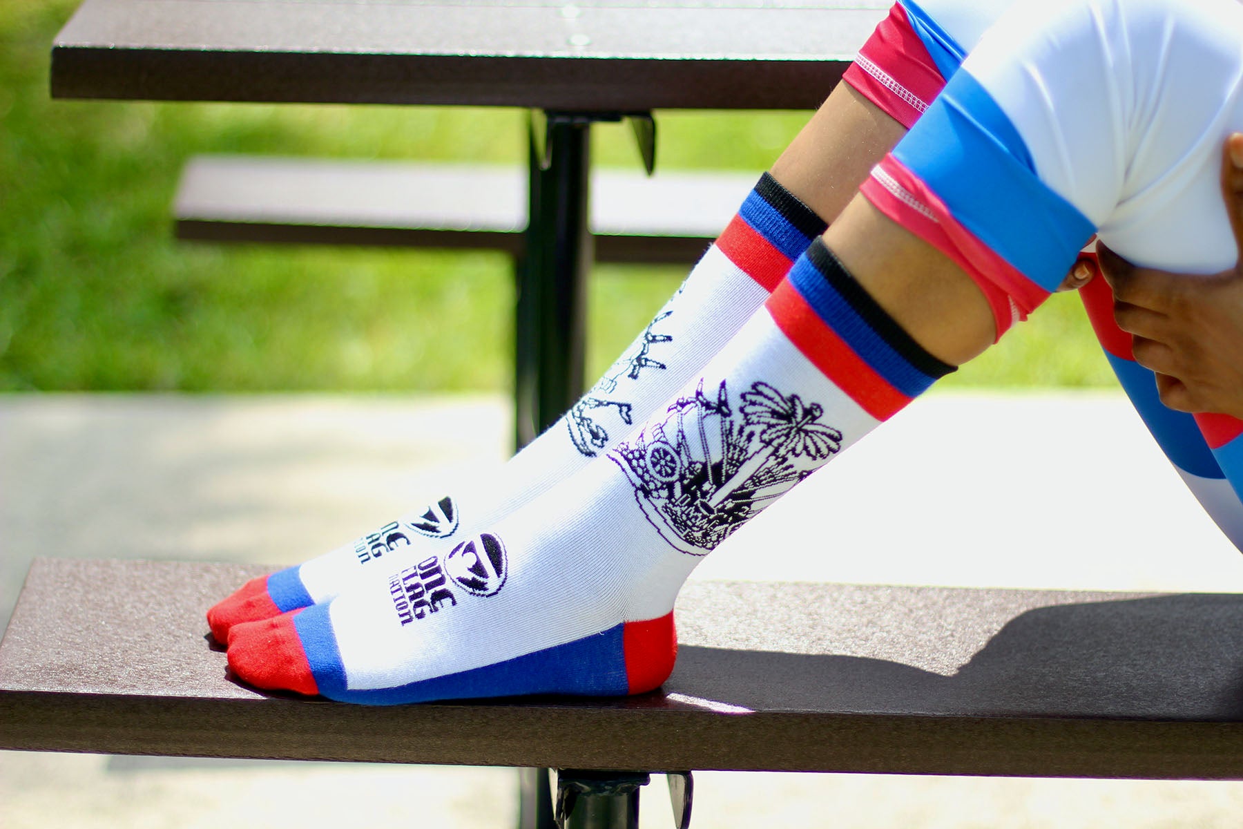 New Haiti Coat of Arms Blue & Red Stripes Socks (Unisex)