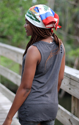 One Flag Nation™ Haitian Flag Bandana Back View of Girl on Bridge Looking to the Side